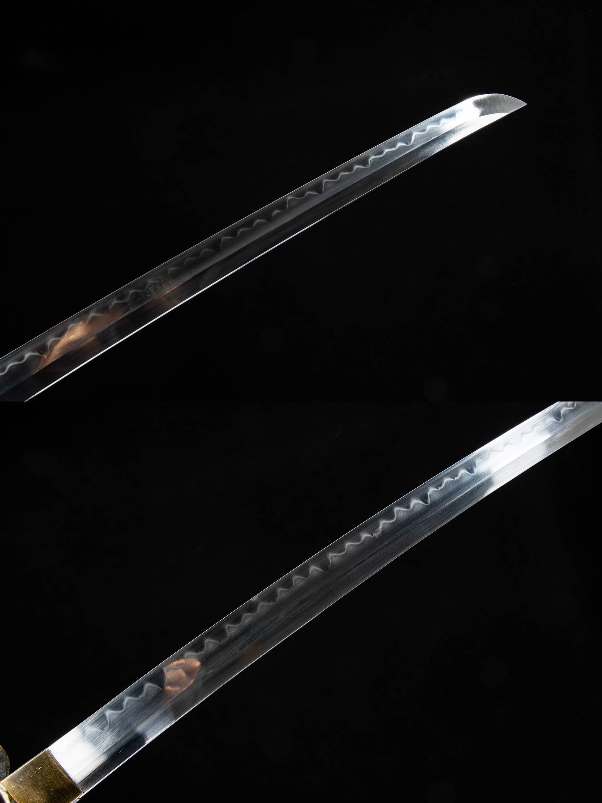 Kotesugiri-Style Katana – 40.7″ T10 Clay-Tempered Blade with Lacquered Wood Saya — blade and hamon detail