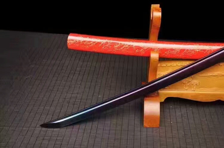 Samurai sword,High carbon steel burn blade,Red scabbard,Alloy tsuba,Full tang — alternate angle view 5