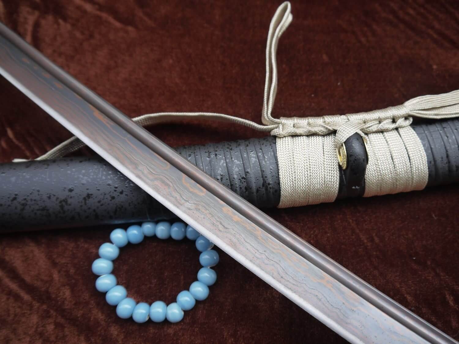 Samurai war sword Katana/Damascus steel blade/Alloy tosogu Full tang — alternate angle view 5