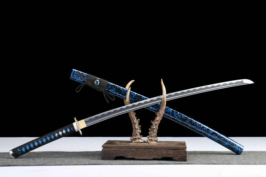 Blue Lightning Katana Sword – 1045 Steel Blade with Gloss Lacquer Scabbard & Full Tang Construction — 1045 Carbon Steel Chinese Sword by DRACBLADE