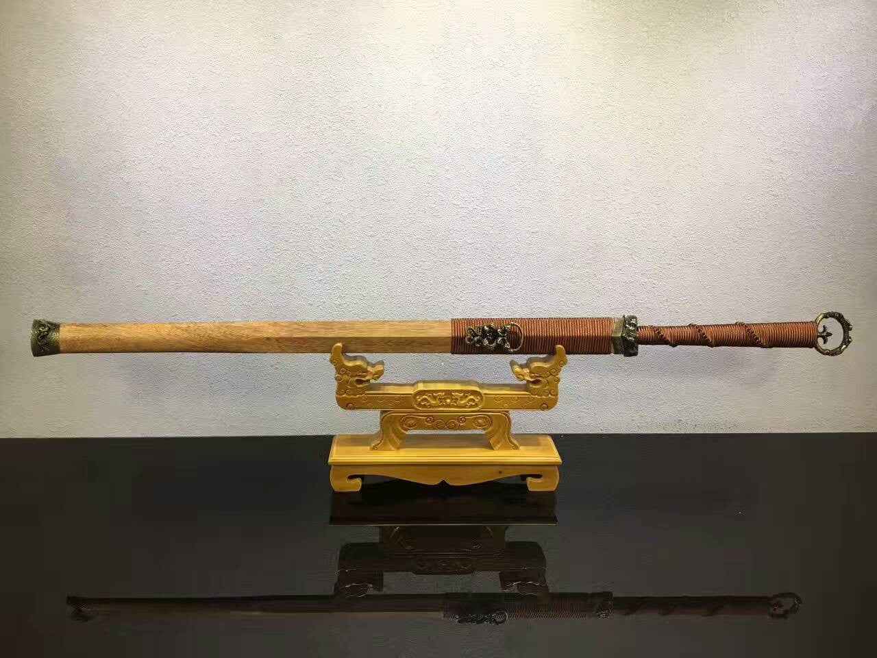 Han Dynasty sword(Damascus steel blade,Rosewood scabbard,Alloy) — close-up detail view