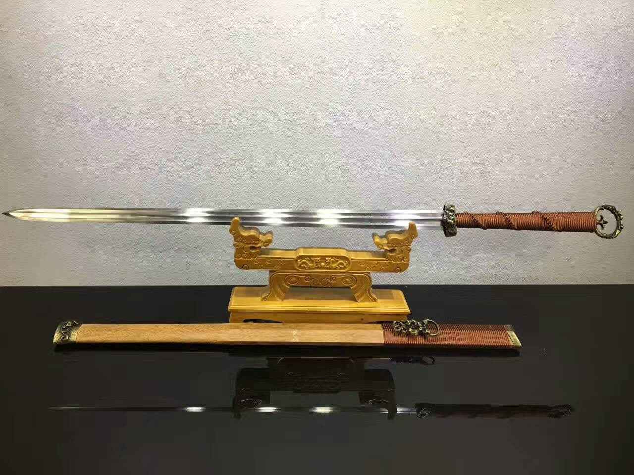 Han Dynasty sword(Damascus steel blade,Rosewood scabbard,Alloy) — blade and hamon detail
