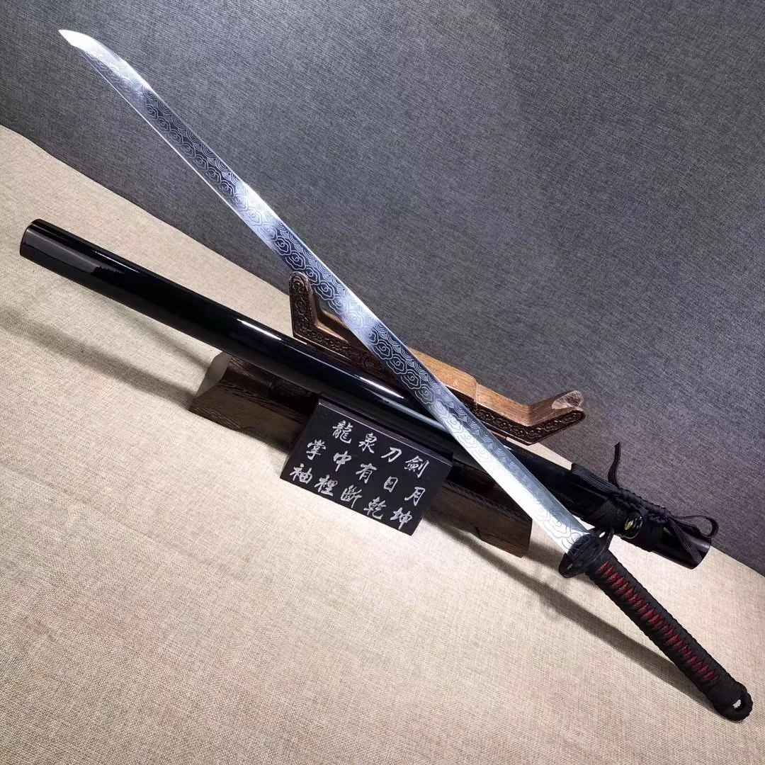 Ninja sword,Handmade High carbon steel etch blade,Full tang — blade and hamon detail