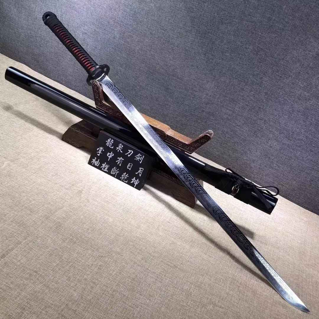 Ninja sword,Handmade High carbon steel etch blade,Full tang — handle and fittings close-up