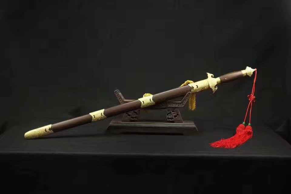 Training sword,Tai chi swords,Stainless steel,Rosewood scabbard,Brass parts — close-up detail view