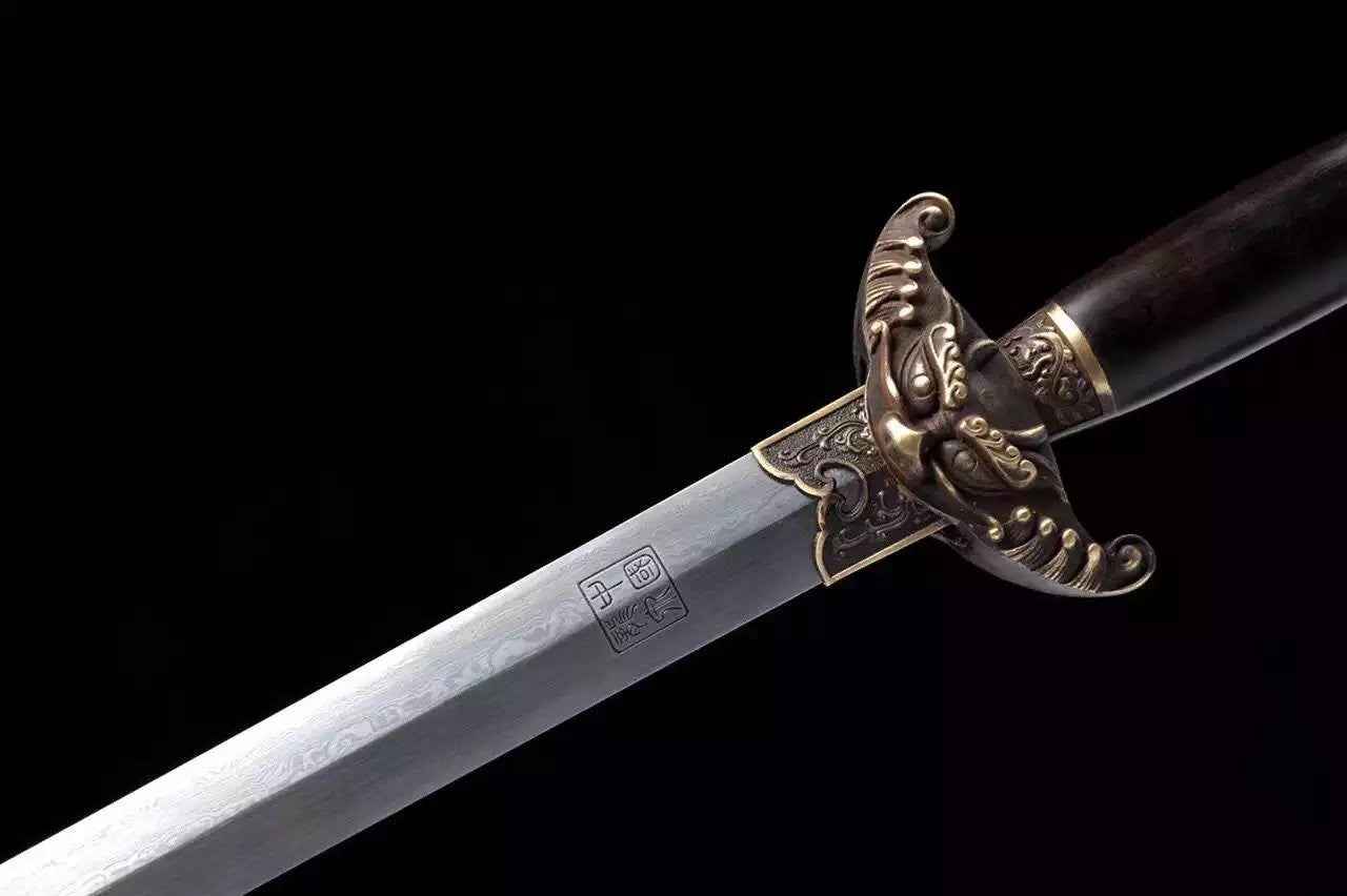 Qianlong sword,Folded steel,Ebony scabbard,Copper fitting,Length 39 inch — scabbard / saya detail