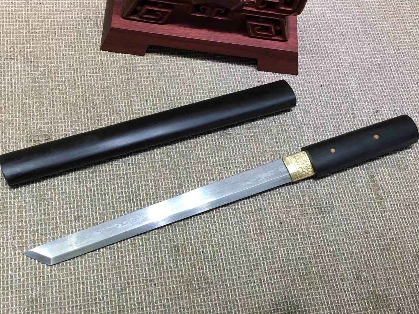 Dagger,Forged Damascus steel bade,Ebony scabbard,Length 20" — blade and hamon detail