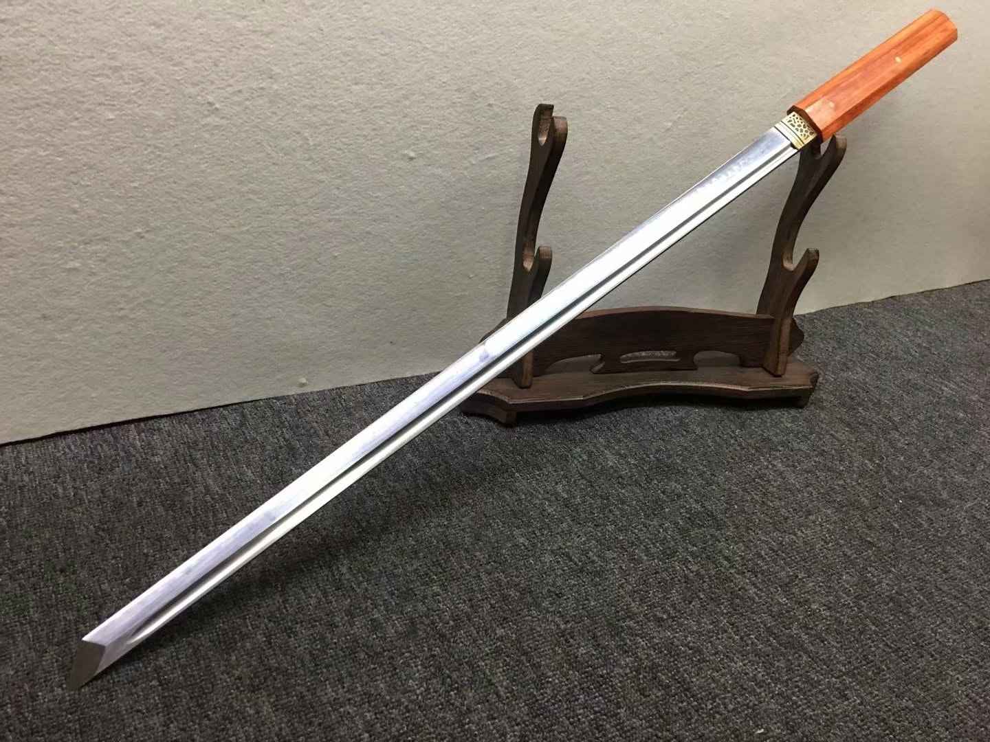 Katana,High carbon steel burn blade,Redwood,Full tang — blade and hamon detail
