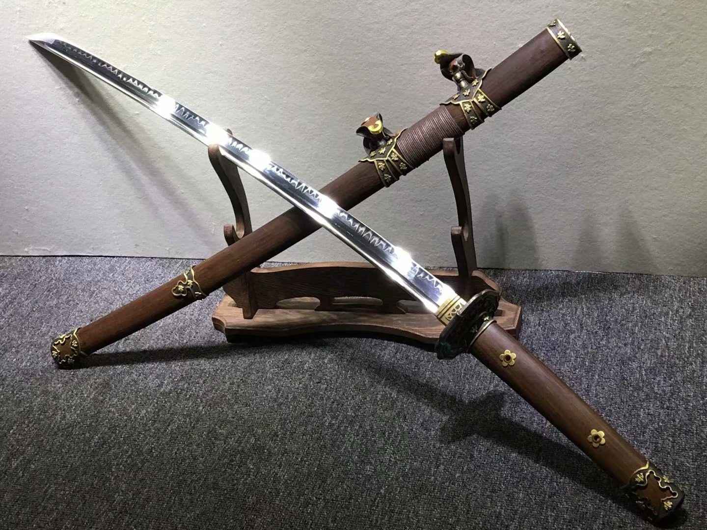 Nihontou Tachi,katana,High carbon steel burn blade,Rosewood,Brass tosogu — High Carbon Steel Japanese Tachi by DRACBLADE