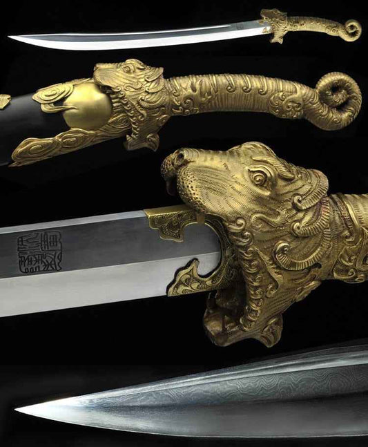 Tiger's Embrace Dao Sword Artwork of Master Shen Zhou of Shen Guanglong — Folded Damascus Steel Damascus Sword by DRACBLADE