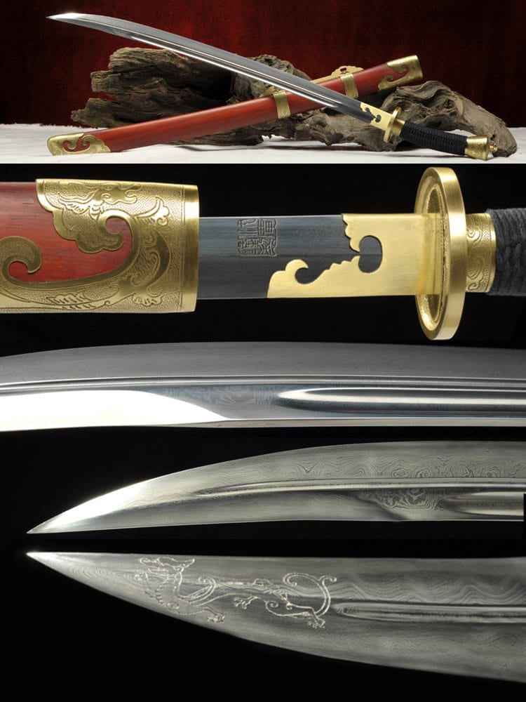 Traditional Chinese Sword Folded Steel Blade Kung Fu Martial Arts Wushu Classic Tai Chi Dao — Folded Damascus Steel Damascus Sword by DRACBLADE