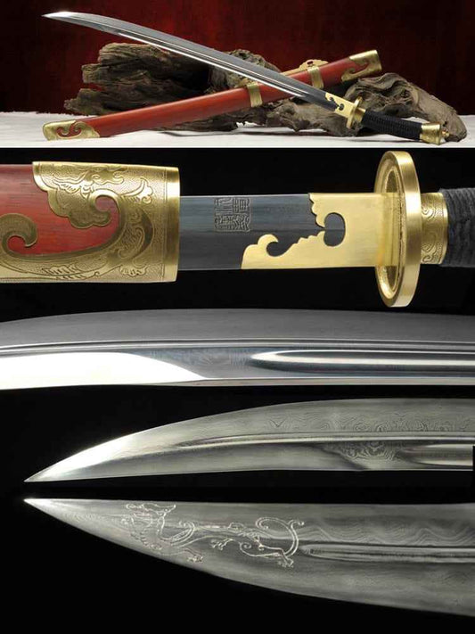 Traditional Chinese Sword Folded Steel Blade Kung Fu Martial Arts Wushu Classic Tai Chi Dao — Folded Damascus Steel Damascus Sword by DRACBLADE