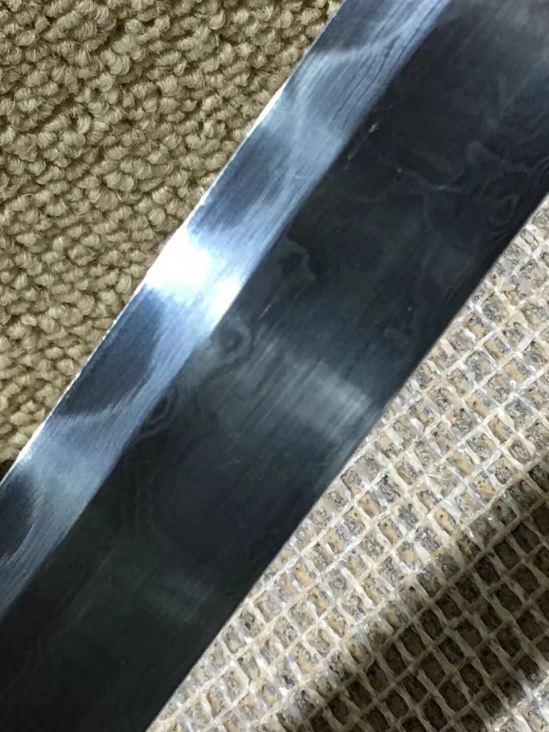 Tang dao,Damascus steel burn blade,Brass fittings,Black scabbard — scabbard / saya detail
