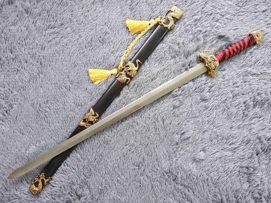 Pine crane sword,Damascus steel blade,Black wood,Alloy — Folded Damascus Steel Damascus Sword by DRACBLADE