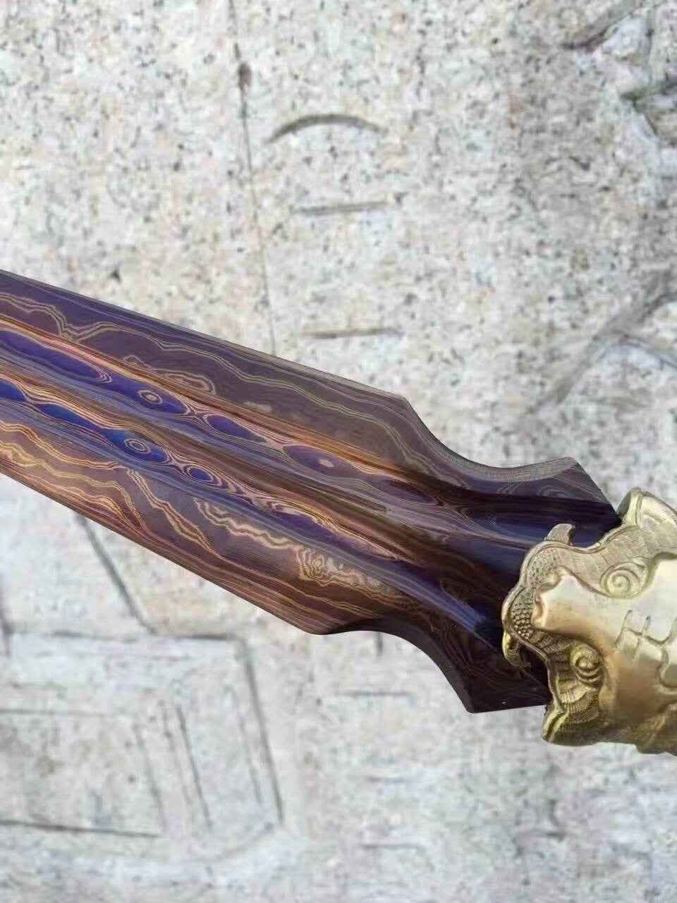 Tiger spear,Folded steel Spearhead,stainless steel rod,Brass fittings — blade and hamon detail