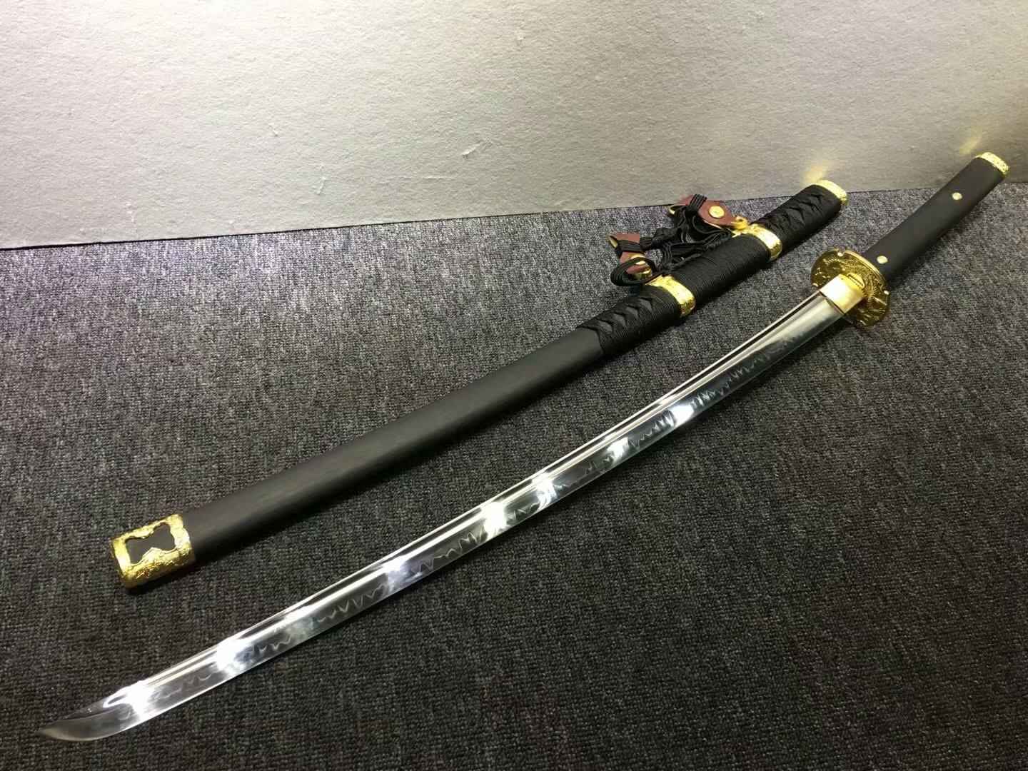 Nihontou Tachi/Katana/High carbon steel burn blade,Black wood,Alloy tosogu — High Carbon Steel Japanese Tachi by DRACBLADE