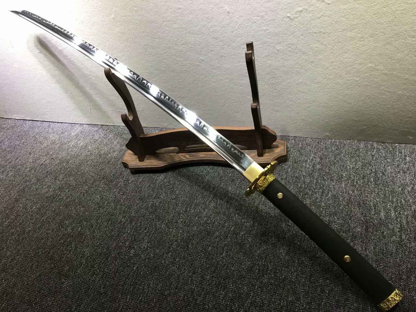 Nihontou Tachi/Katana/High carbon steel burn blade,Black wood,Alloy tosogu — blade and hamon detail