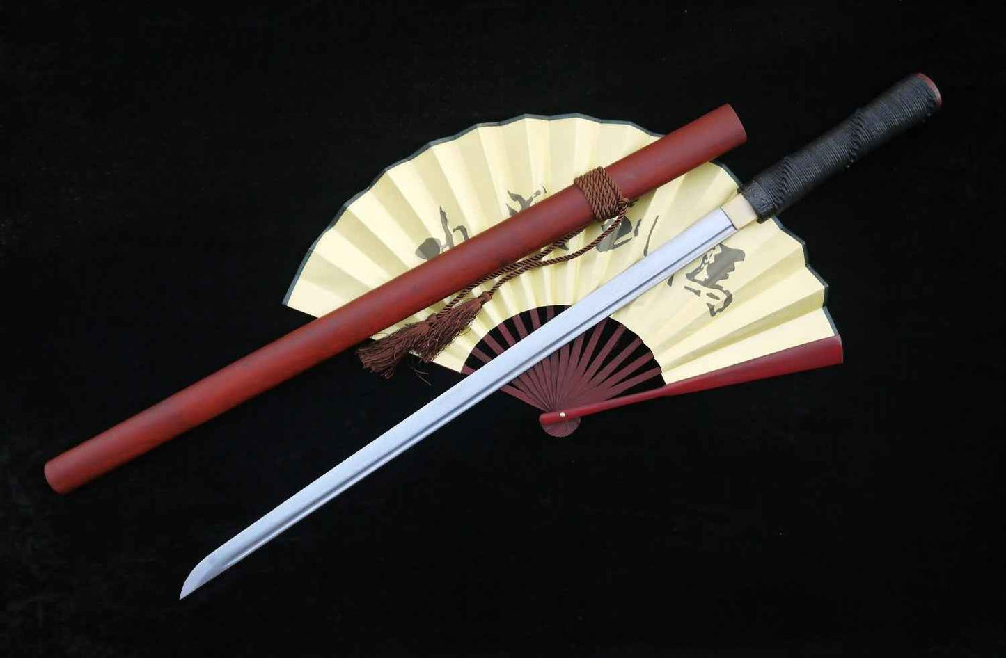 Tang sword,Folded steel,Redwood scabbard,Full tang,Length 39" — Folded Damascus Steel Damascus Sword by DRACBLADE