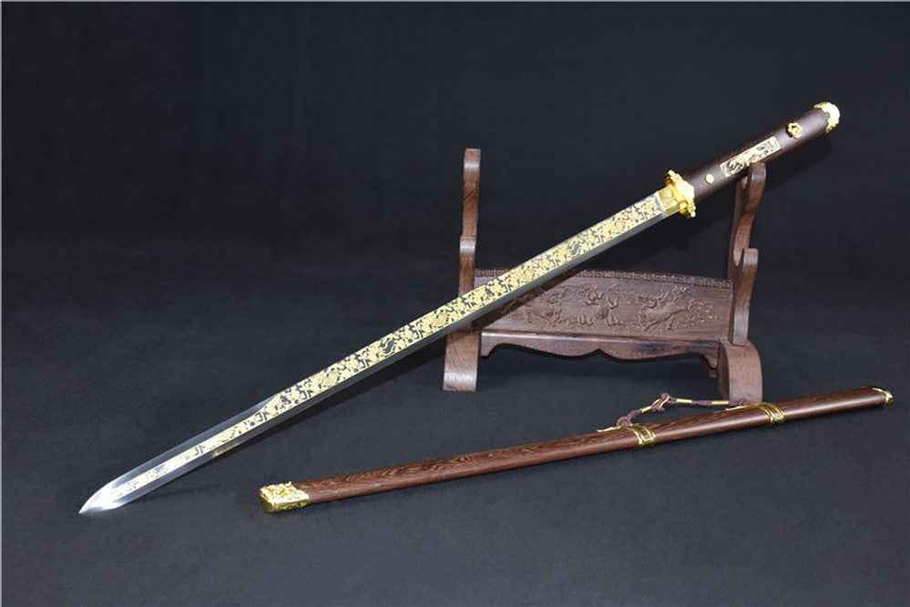 Tang jian sword,High carbon steel etch blade,Rosewood — High Carbon Steel Chinese Sword by DRACBLADE
