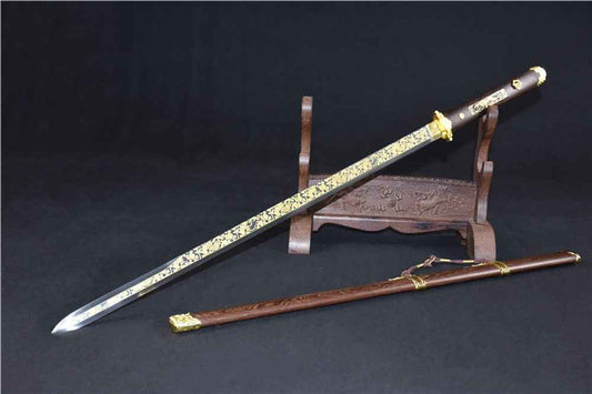 Tang jian sword,High carbon steel etch blade,Rosewood — High Carbon Steel Chinese Sword by DRACBLADE