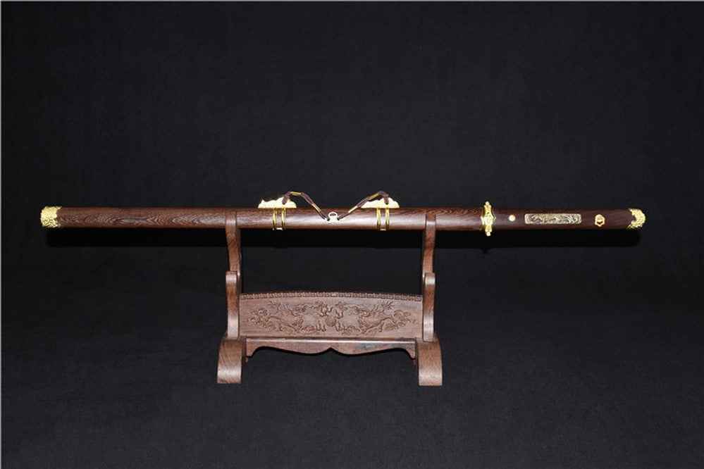Tang jian sword,High carbon steel etch blade,Rosewood — blade and hamon detail