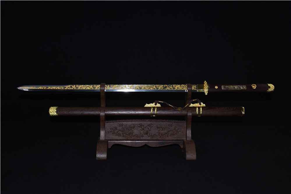 Tang jian sword,High carbon steel etch blade,Rosewood — scabbard / saya detail