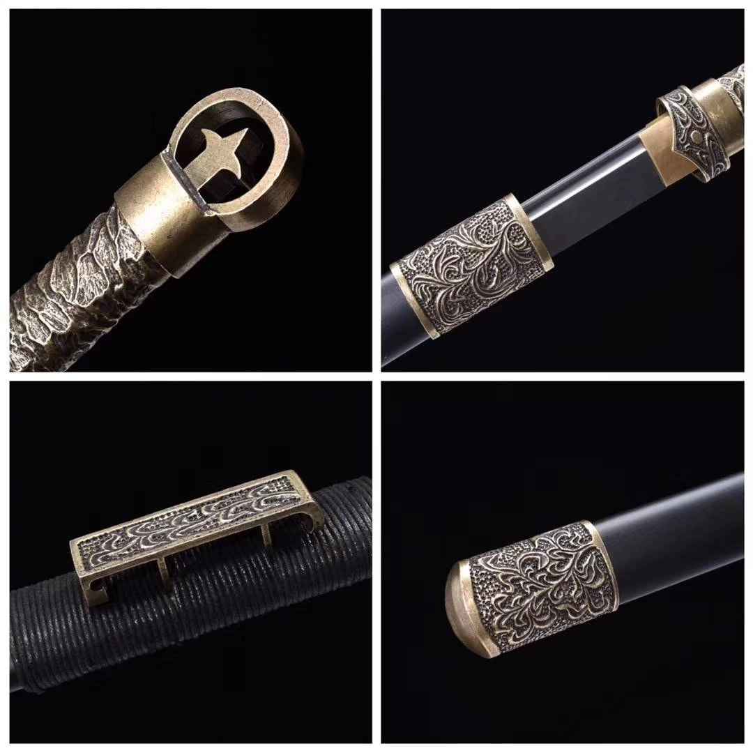 Tang dao,T10 steel burn blade,Black wood,Full tang,Chinese sword — scabbard / saya detail