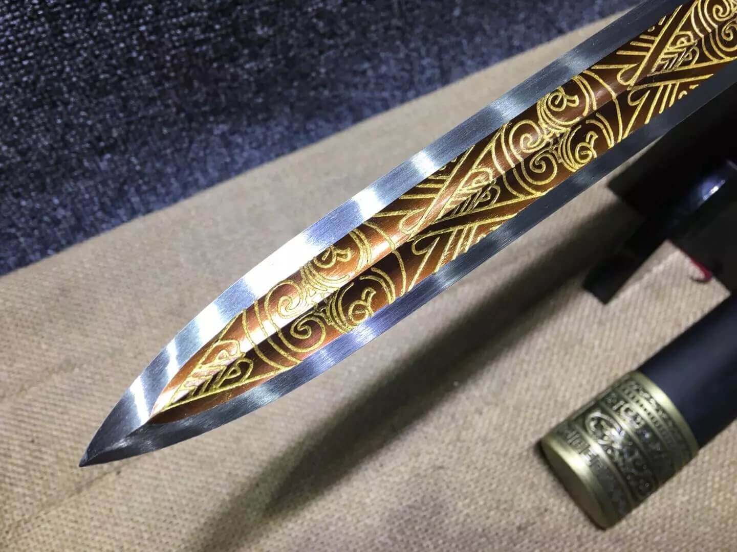 Wolong sword,High manganese steel blade,Black scabbard,Alloy fitting — alternate angle view 5