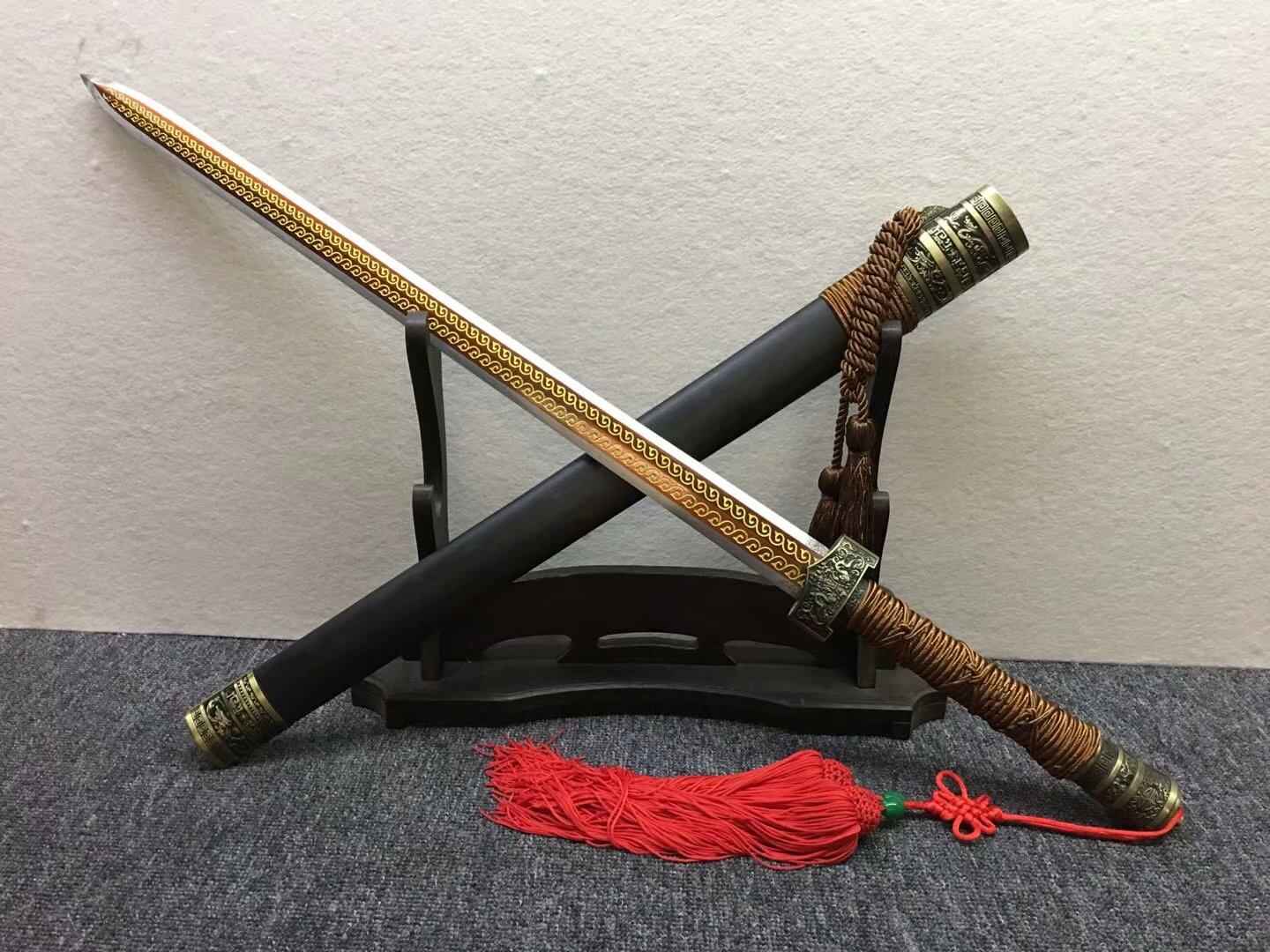Wolong jian,High manganese steel etch blade,Black wood,Alloy — High Manganese Steel Chinese Sword by DRACBLADE