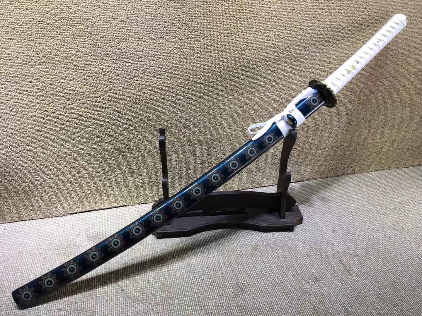 Samurai sword(Medium carbon steel bade,Wood scabbard,Alloy fittings)Length 39" — close-up detail view