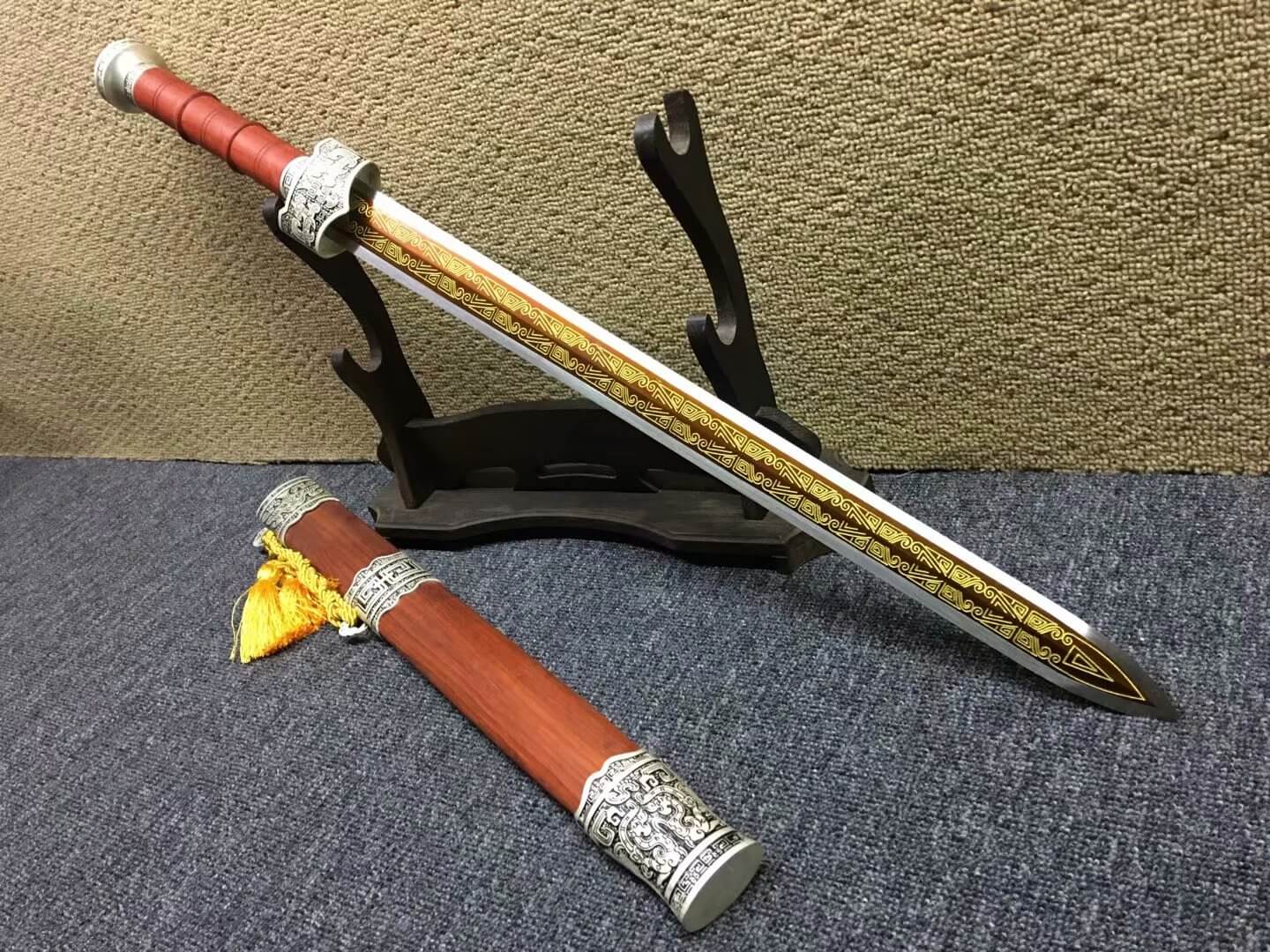 Yuewang sword,High carbon steel etch blade,Redwood scabbard — scabbard / saya detail