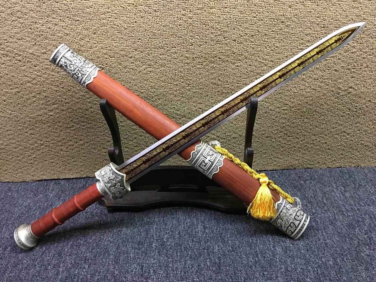 Yuewang sword,High carbon steel etch blade,Redwood scabbard — High Carbon Steel Chinese Sword by DRACBLADE