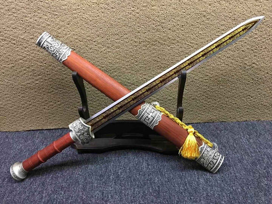 Yuewang sword,High carbon steel etch blade,Redwood scabbard — High Carbon Steel Chinese Sword by DRACBLADE